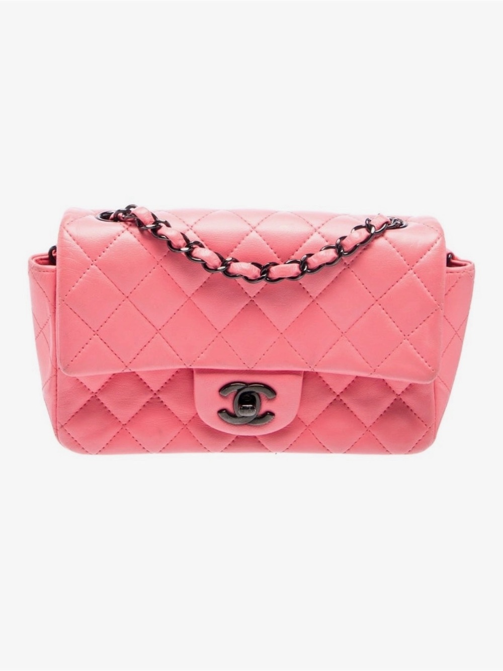 CHANEL Pink Quilted Classic Flap Shoulder Bag with Chain
